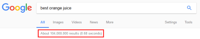 104 million results in 0.68 seconds for best orange juice