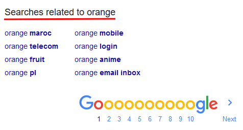 Google suggests results for orange